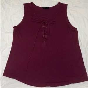 Burgundy blouse with lace up design